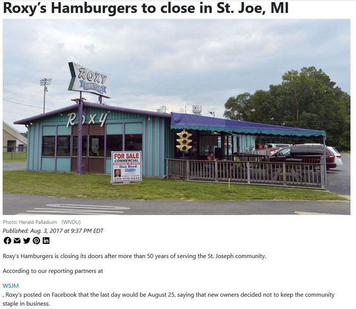 Roxys Hamburgers - Article On Cleveland Ave Location (newer photo)